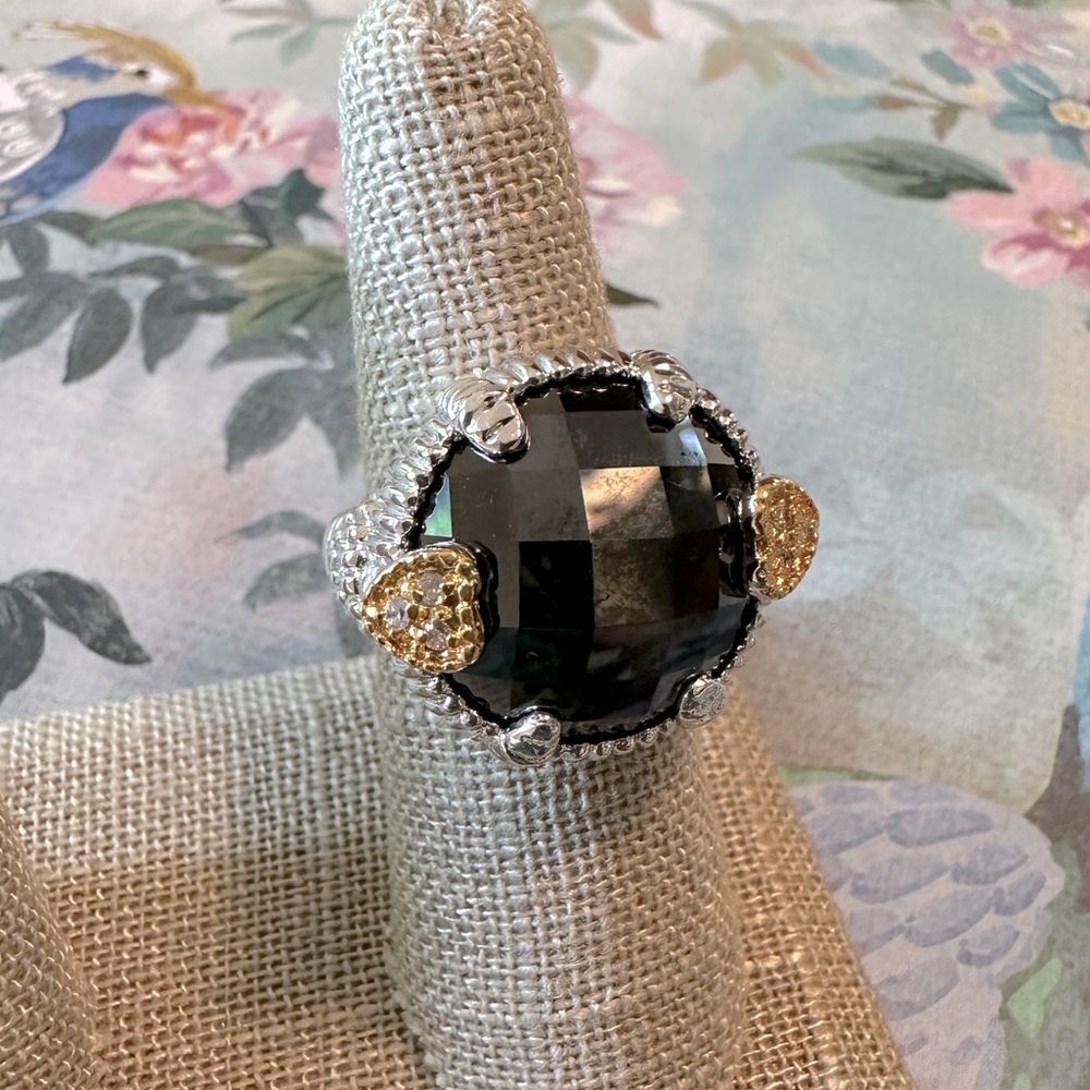 Jet Black Two Toned Heart Detail Ring Sz 7 Park Lane Jewelry Bellissimo Retired - Picture 9 of 9